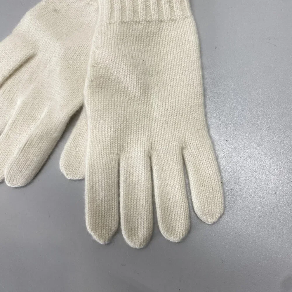 NEW STATE Cashmere Unisex Plain Knit Gloves – Undyed White – One Size